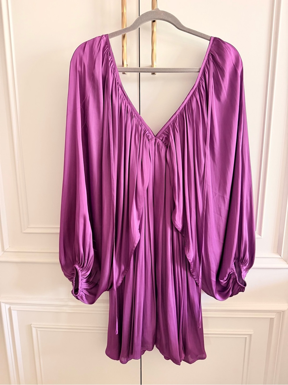 Vici Satin Purple V-Neck Balloon Sleeve Robe